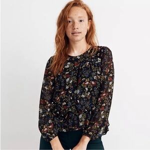 Madewell Sheer Sleeve Ruffle Peplum Top in Finch Floral Size XXS